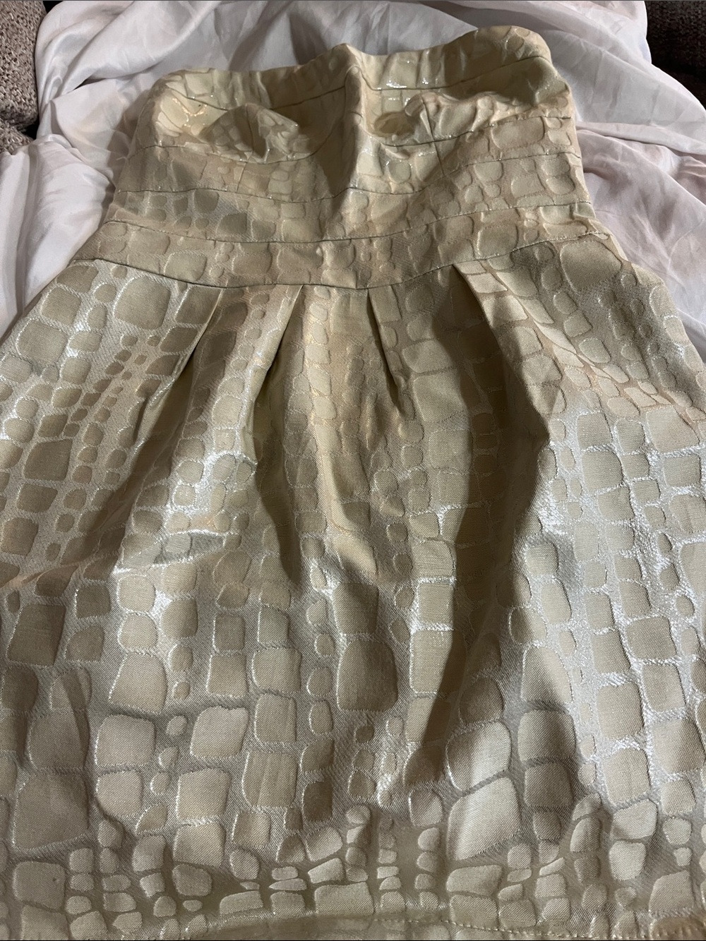 American Eagle Outfitters Strapless Champagne Textured Fit-and-Flare Dress